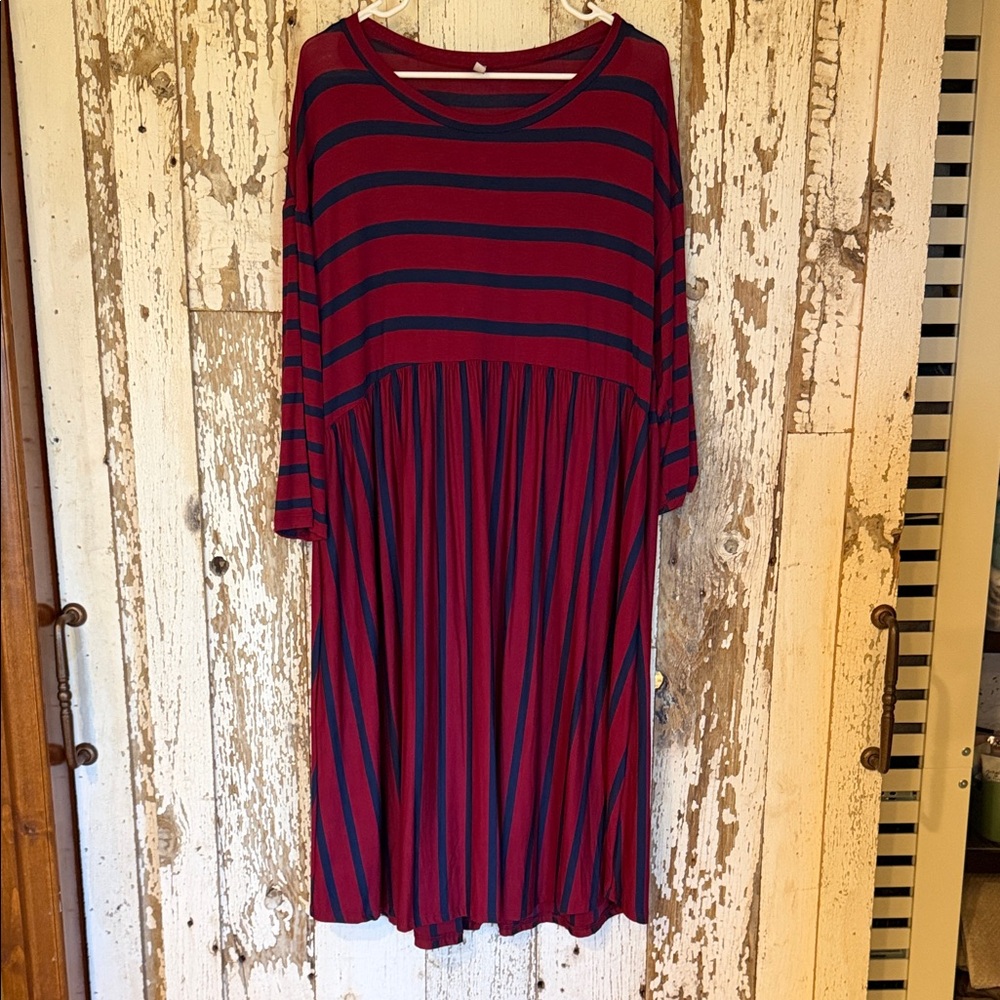 Acting Pro Burgundy and Navy Striped Top
